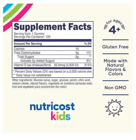 Nutricost Kids - Vitamin D3 Gummies 2,500IU (120 gummies)