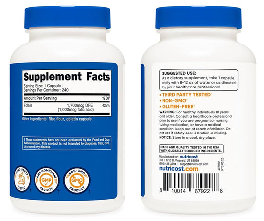 Nutricost - Folic Acid Vitamin B9 (240 Caps)