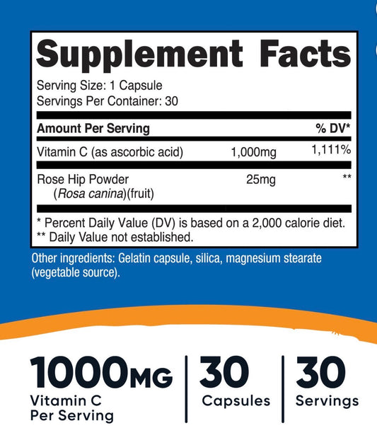 Nutricost - Vitamin C with Rose Hips 1000mgs (30 caps)
