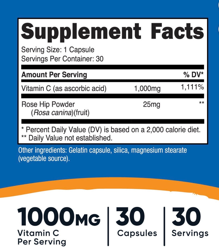 Nutricost - Vitamin C with Rose Hips 1000mgs (30 caps)